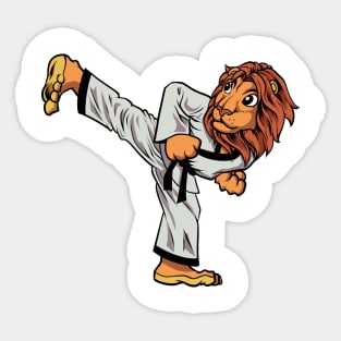 Cartoon lion doing hapkido Sticker